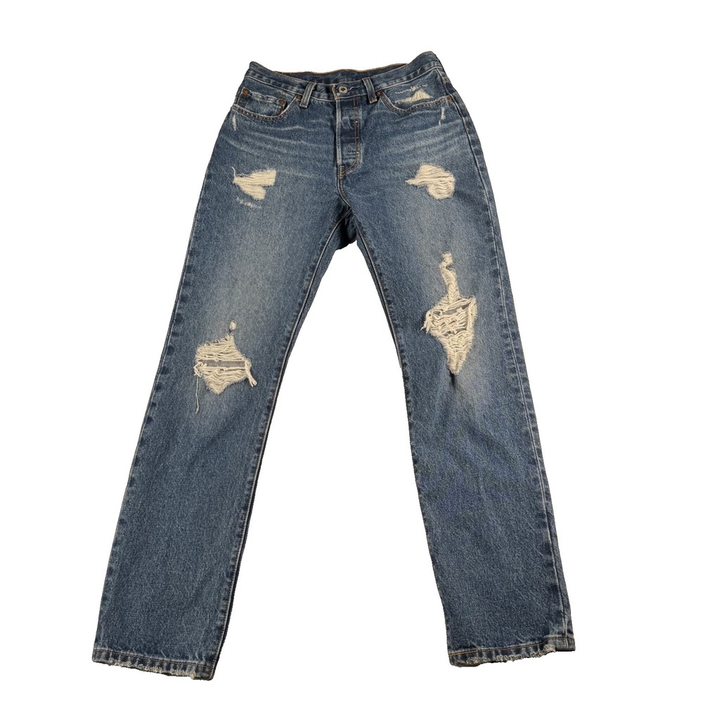 Levis 501 Jeans Mens 32x29 (30x29) Blue Distressed Straight Leg Button Fly Pants